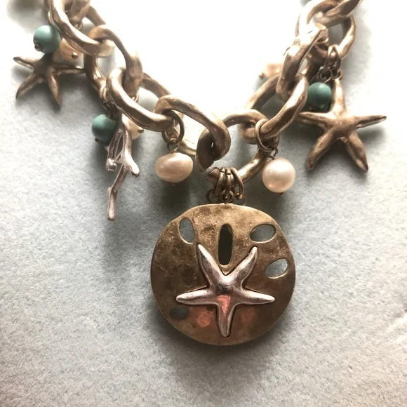 Gold and Silver Starfish Pendant Chunky Necklace - Picture 4 of 9